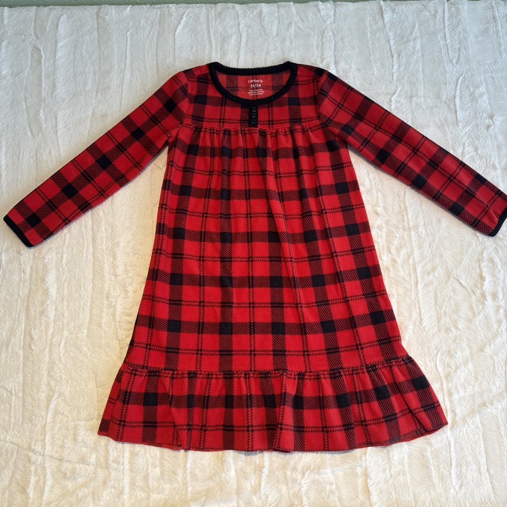 Carter's Girl Flannel Buffalo Plaid Nightgown Gown 3T